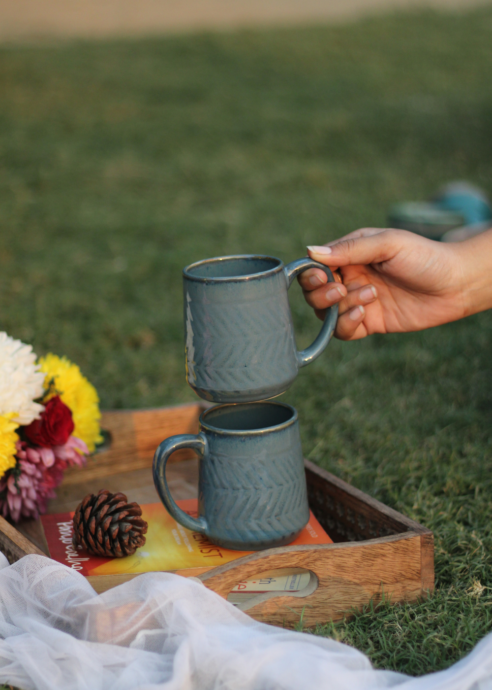 Earthy Blue Chevron Mug