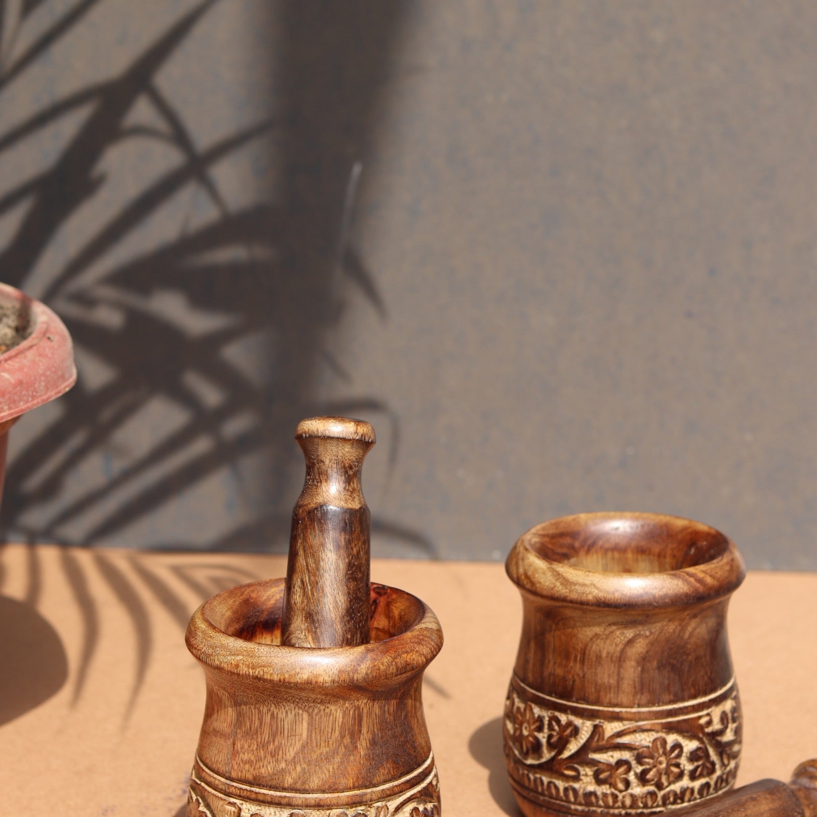 Handmade wooden mortar & pestle