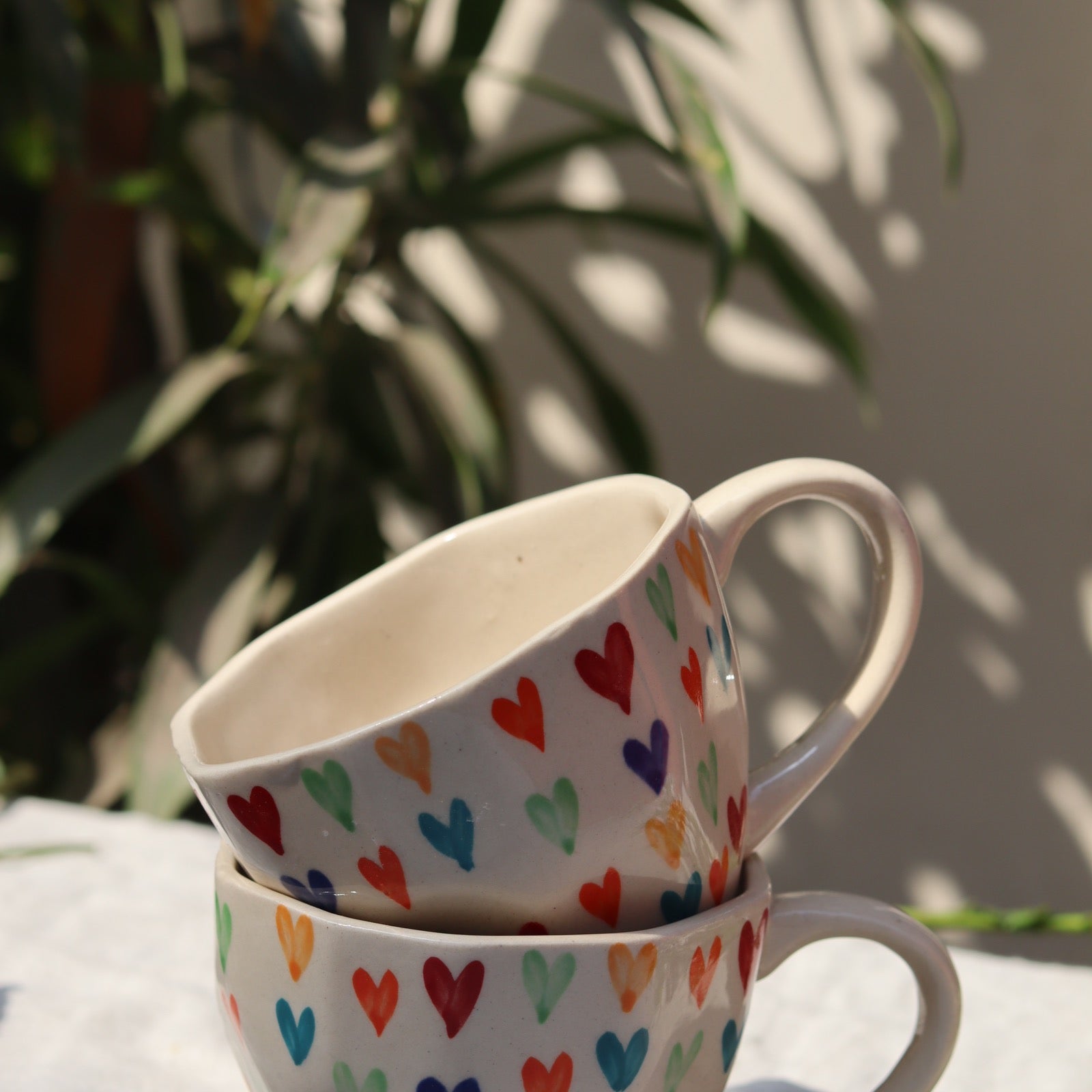 Colorful heart coffee mugs