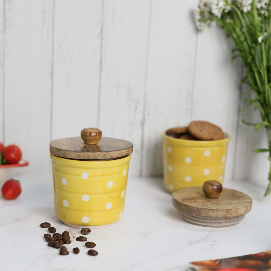 Yellow Polka Jars With Lid