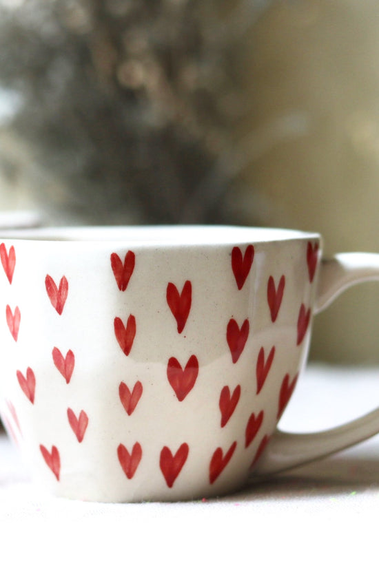 handmade heart mug with little hearts