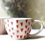 handmade heart mug with little hearts 