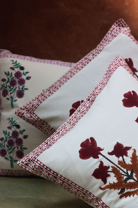 Maroon Floral & Purple Floweret Cushion Cover combo made by cotton