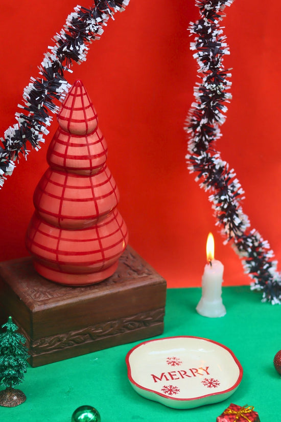 Set of 2 - Blush Pink Christmas tree & Merry handmade dessert plate combo