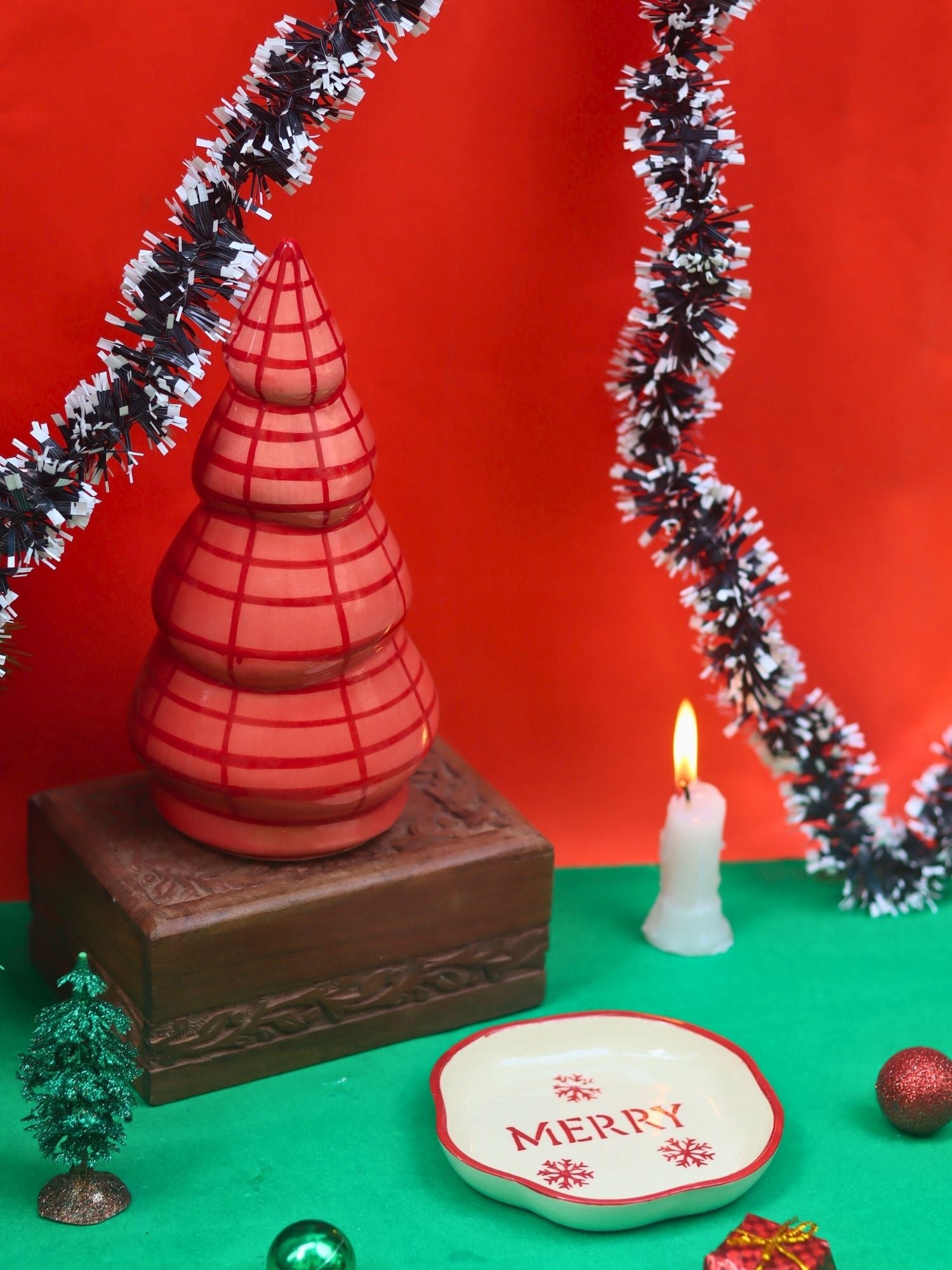 Set of 2 - Blush Pink Christmas tree & Merry handmade dessert plate combo