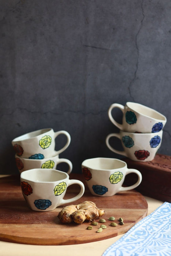 Handmade Roses Mug - Set of 6