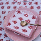 Red floral block printed table napkin