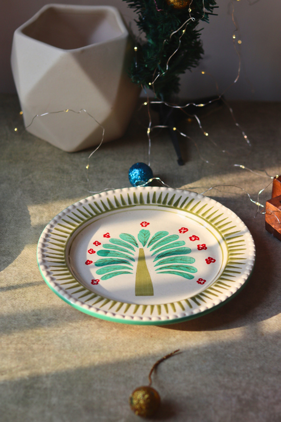 Ceramic Palm Oasis Plate White & Green