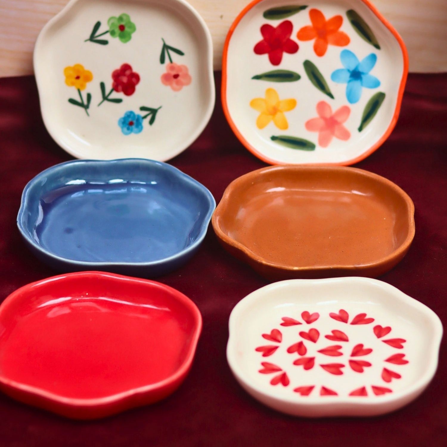 handmade Set of 6 HandPainted & Neutrals Handmade Dessert Plate (for the price of 5)