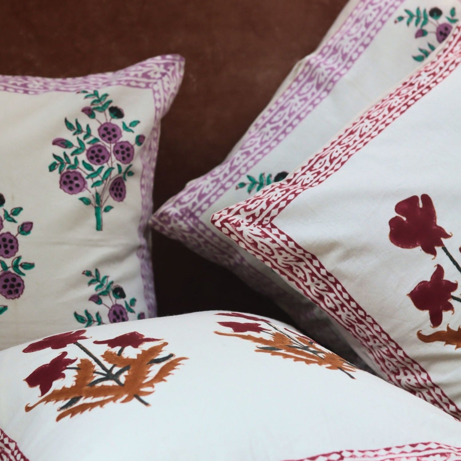 Maroon Floral & Purple Floweret Cushion Cover combo with premium quality material