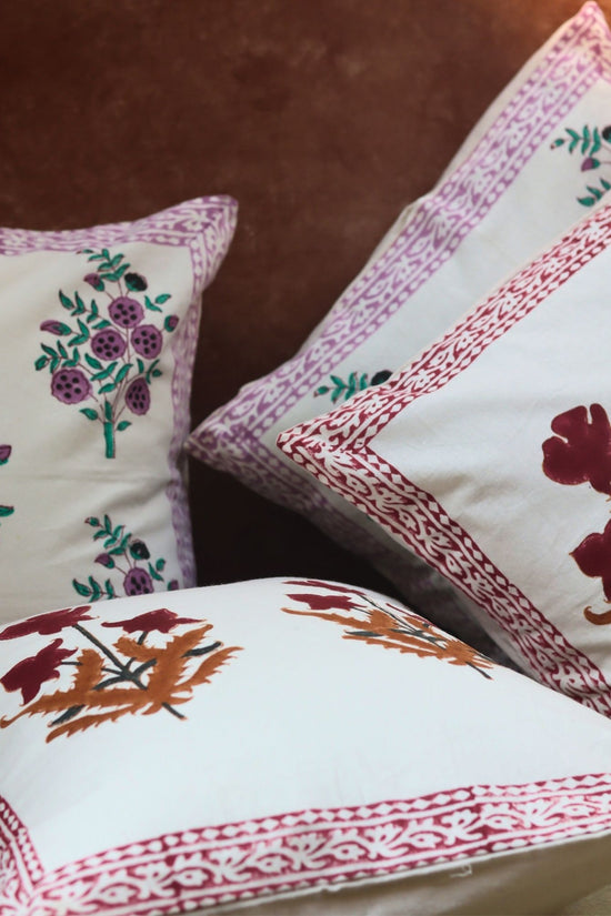Maroon Floral & Purple Floweret Cushion Cover combo with premium quality material