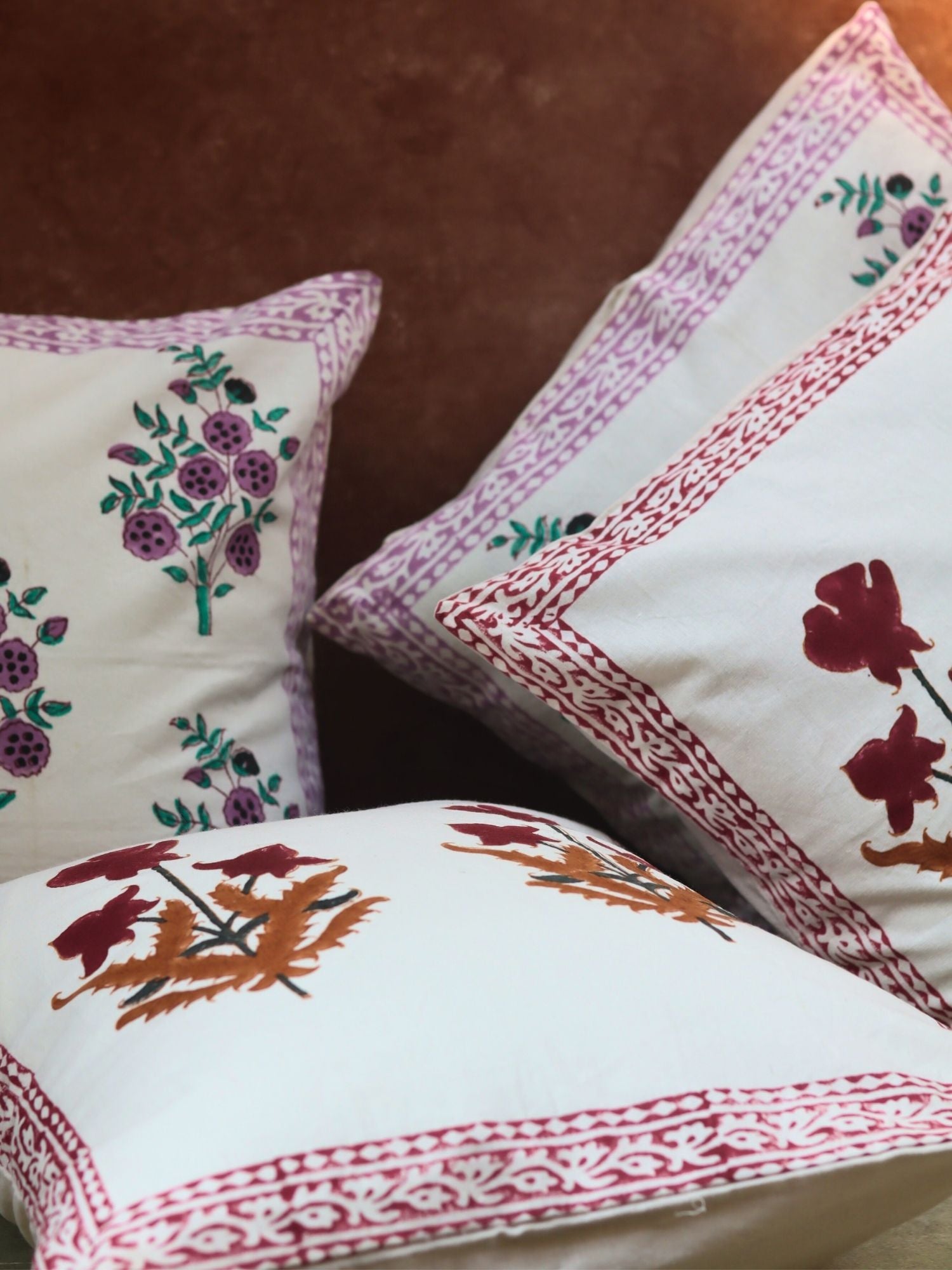 Maroon Floral & Purple Floweret Cushion Cover combo with premium quality material