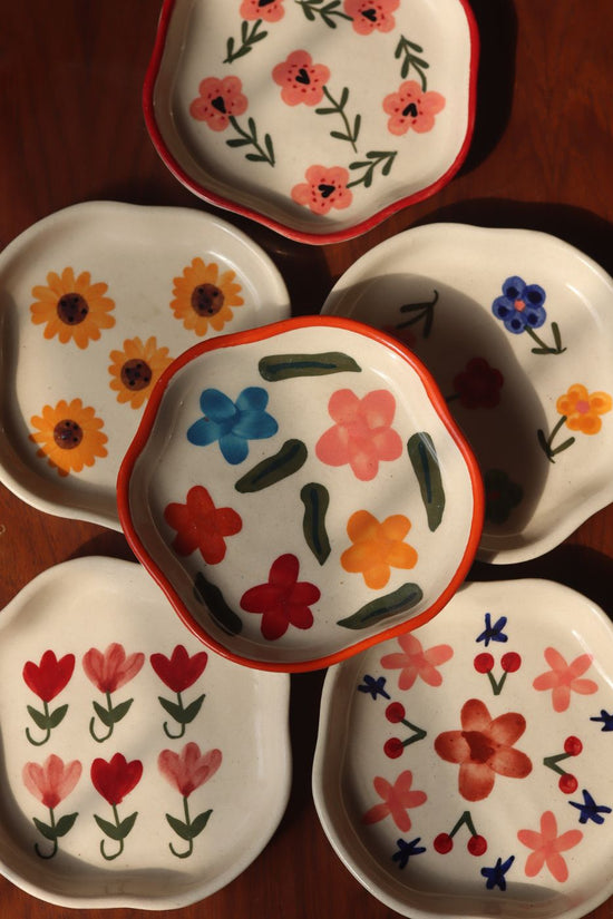 Set of 6 Floral Affair Handmade dessert plates (for the price of 5) handmade in India
