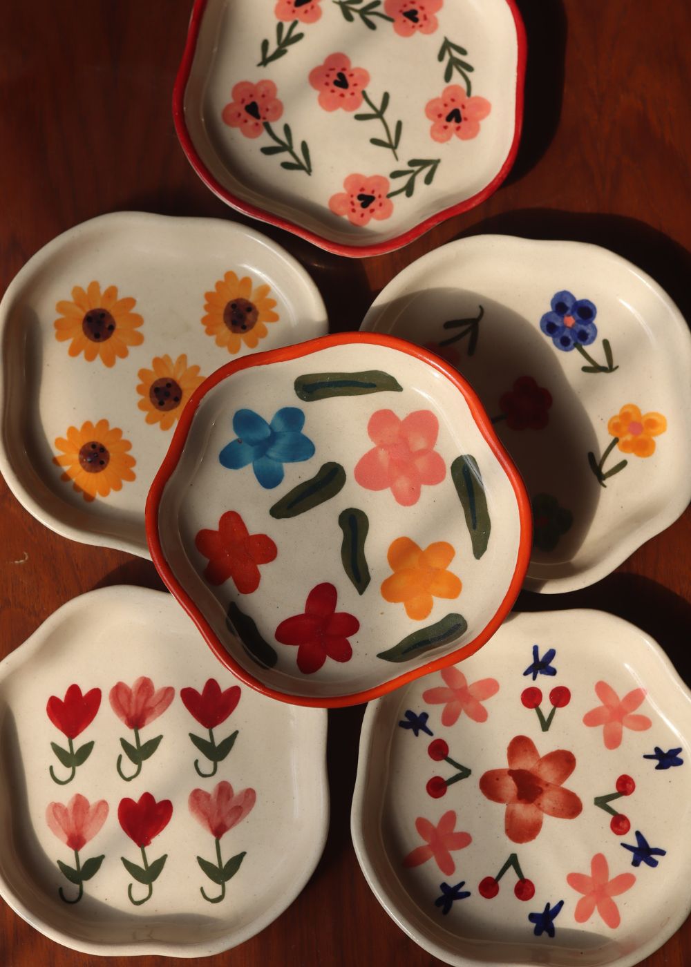 Set of 6 Floral Affair Handmade dessert plates (for the price of 5) handmade in India