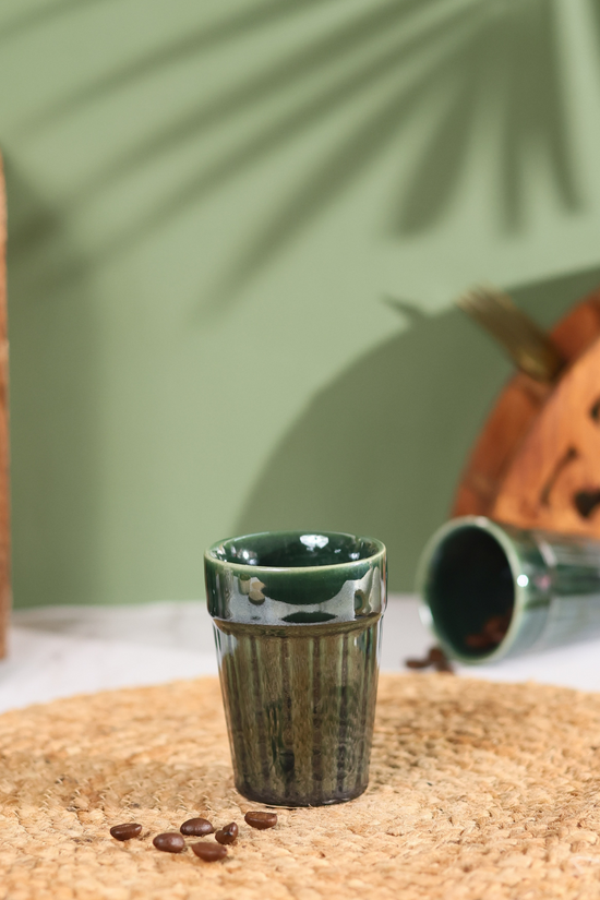 Kitchenware ceramic green kulhads with coffee beans 