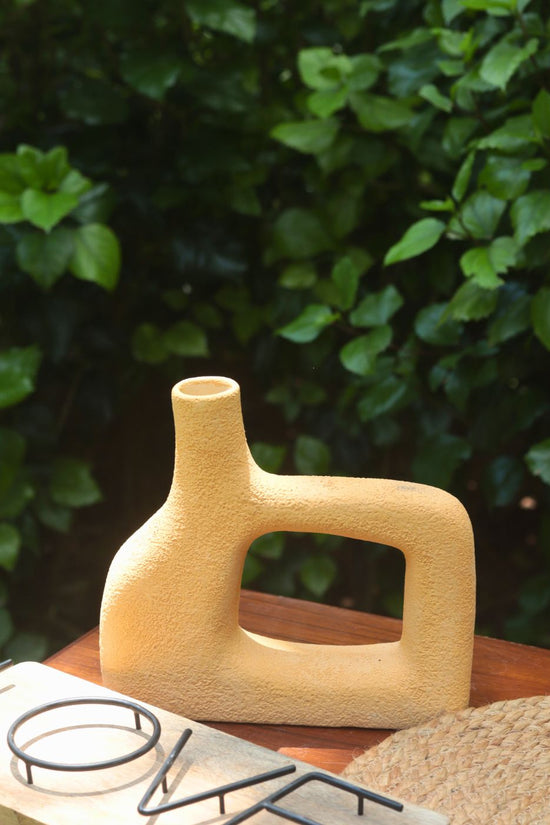 Aesthetic Square Vase - Mustard handmade in india