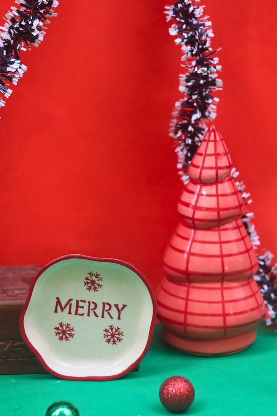 Set of 2 - Blush Pink Christmas tree & Merry handmade dessert plate combo