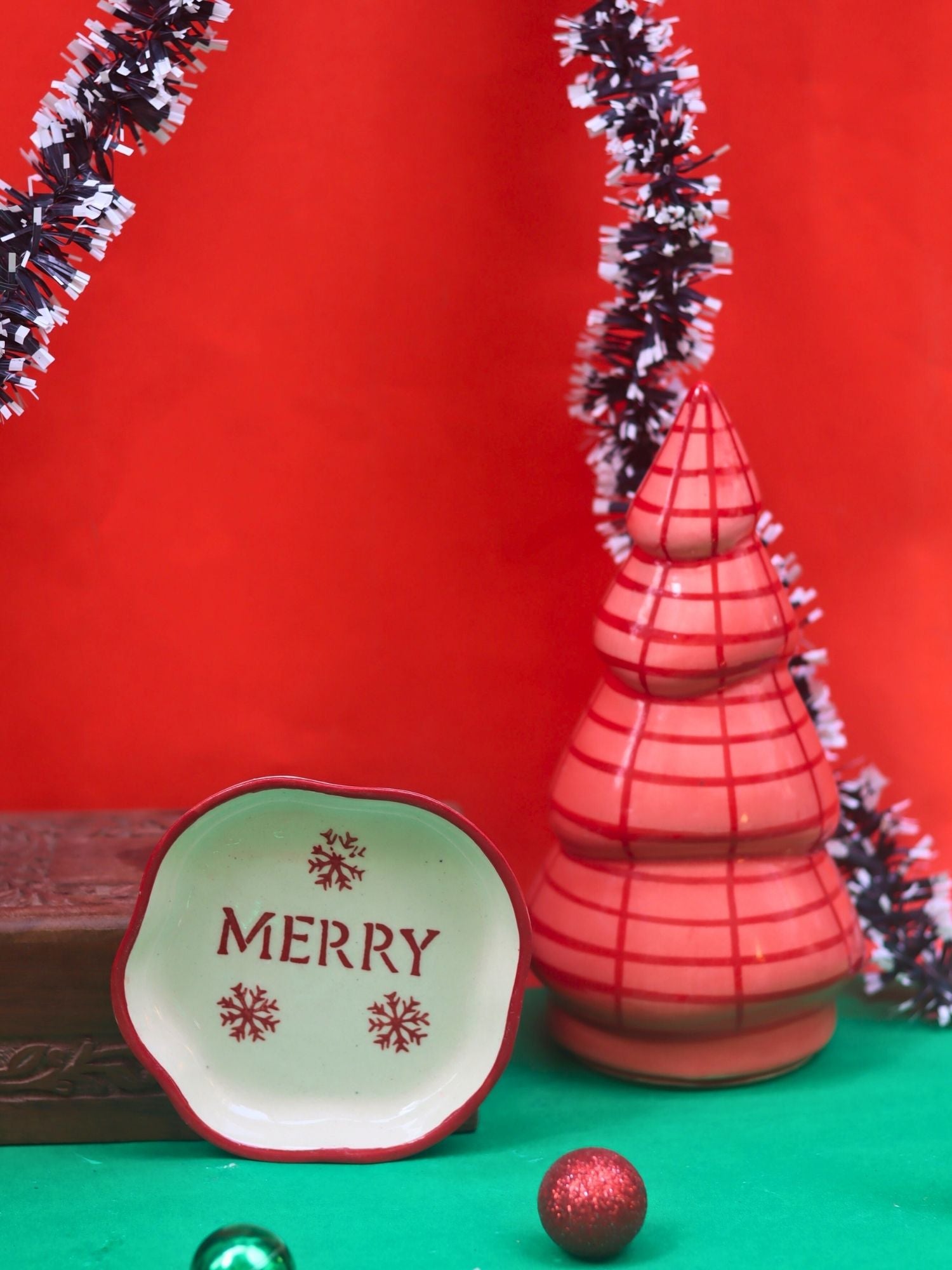 Set of 2 - Blush Pink Christmas tree & Merry handmade dessert plate combo