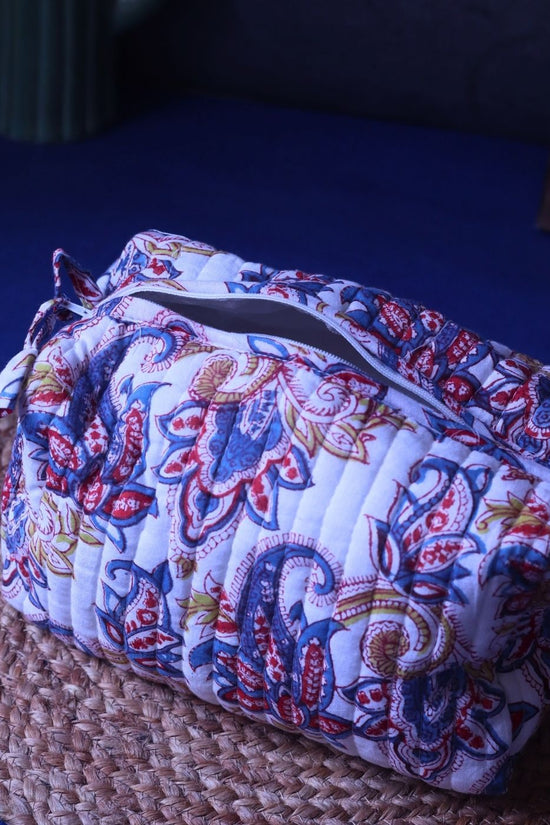White Paisley Toiletry Bag - Medium handmade in india