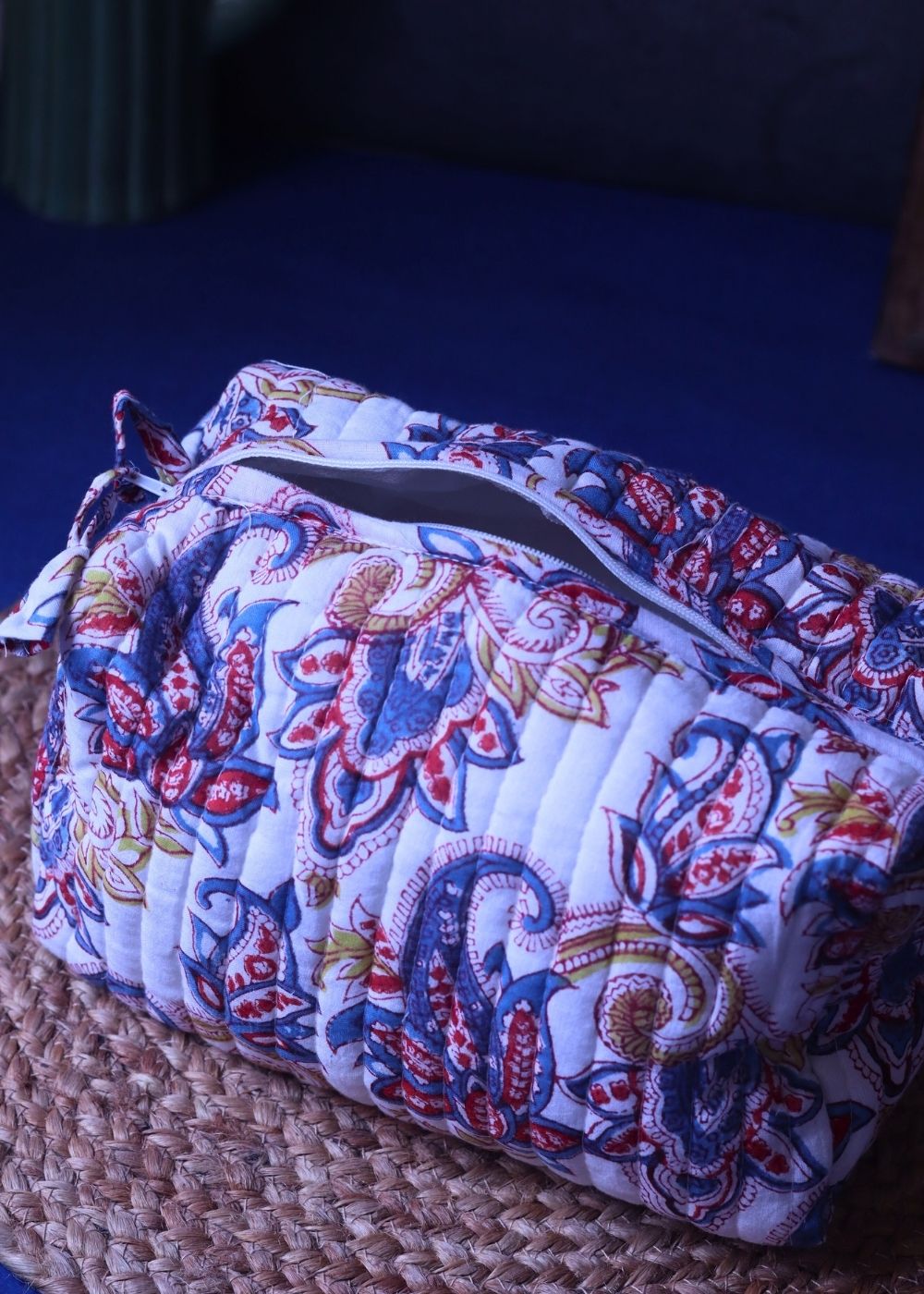 White Paisley Toiletry Bag - Medium handmade in india