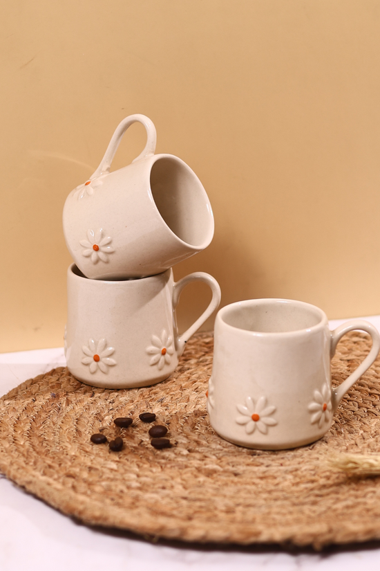 Handmade ceramic white lily coffee mugs 