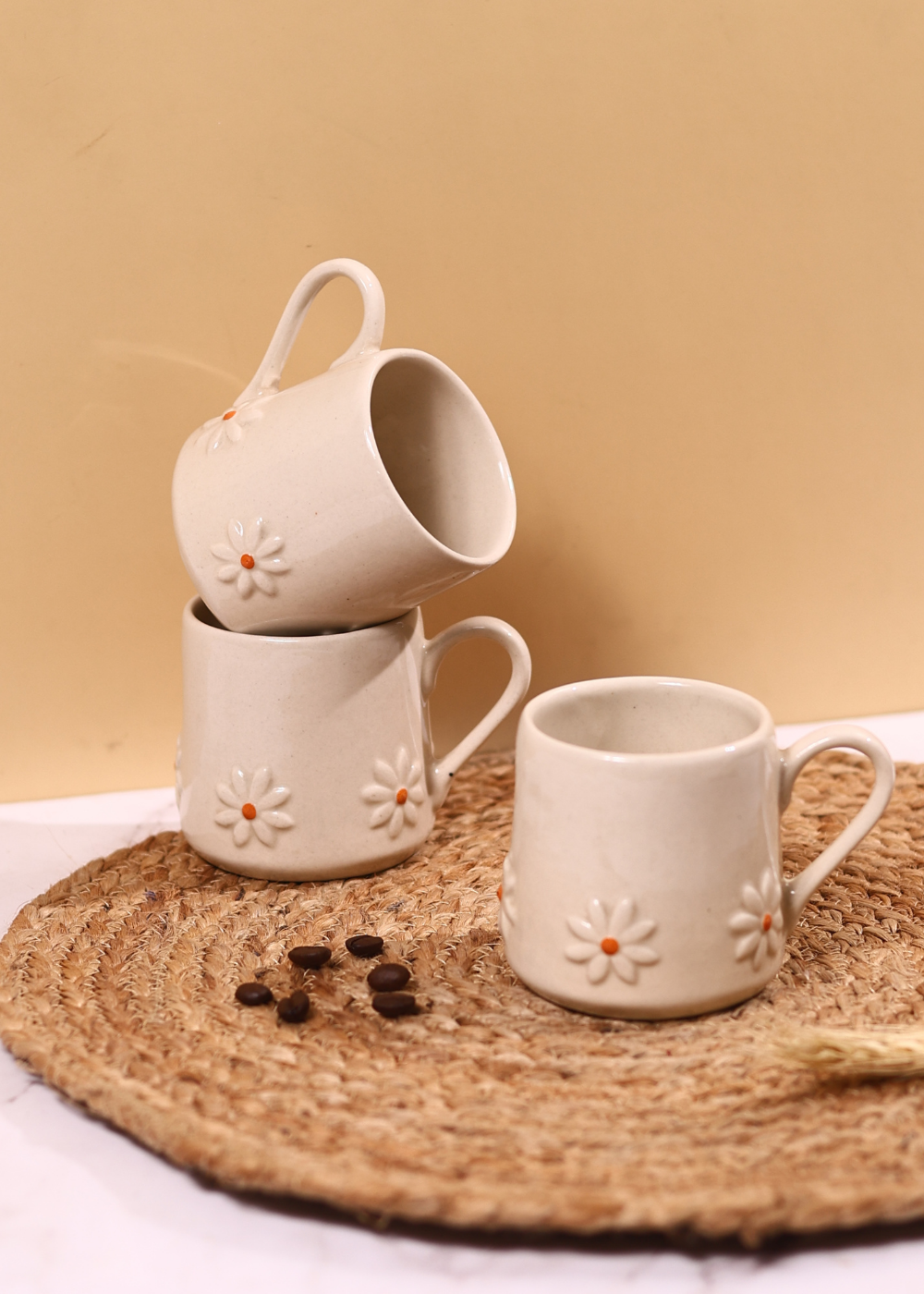 Handmade ceramic white lily coffee mugs 