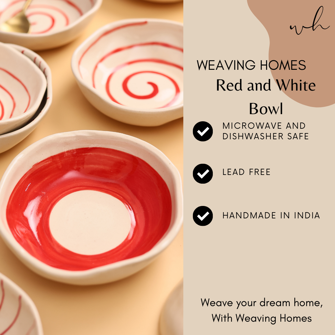 red and white bowl waeving homes