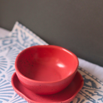 red nut bowl & red handmade dessert plate made by ceramic