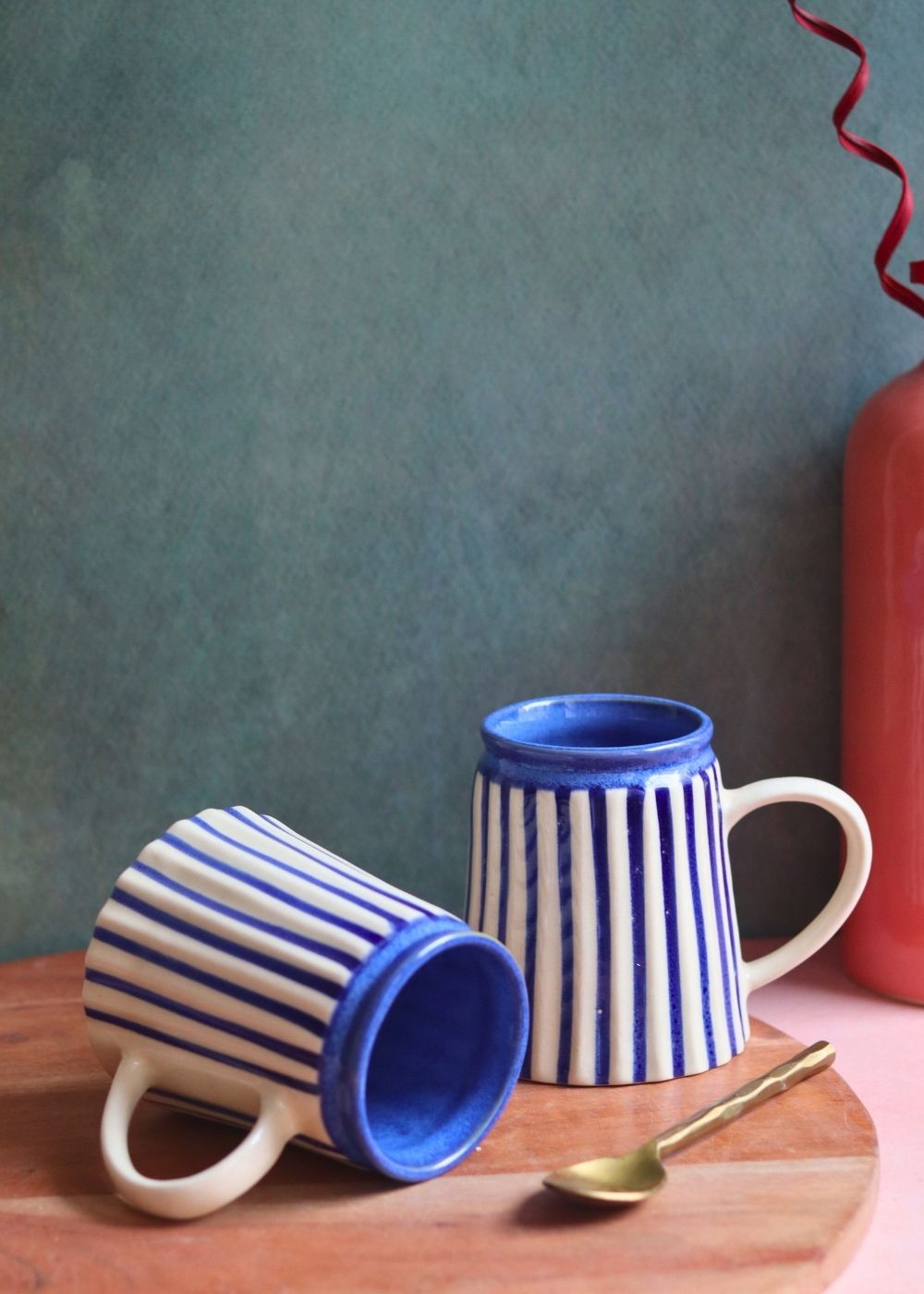 striped blue mug handmade in india 