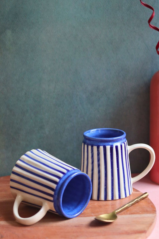 striped blue mug handmade in india 