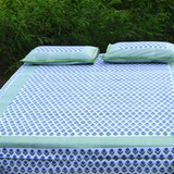 Block printed green & blue bedsheet 