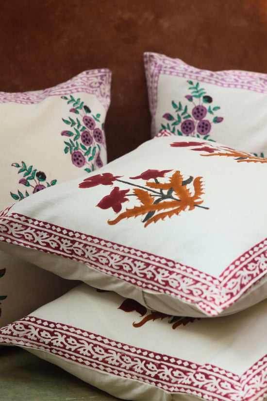 Maroon Floral & Purple Floweret Cushion Cover combo handmade in India