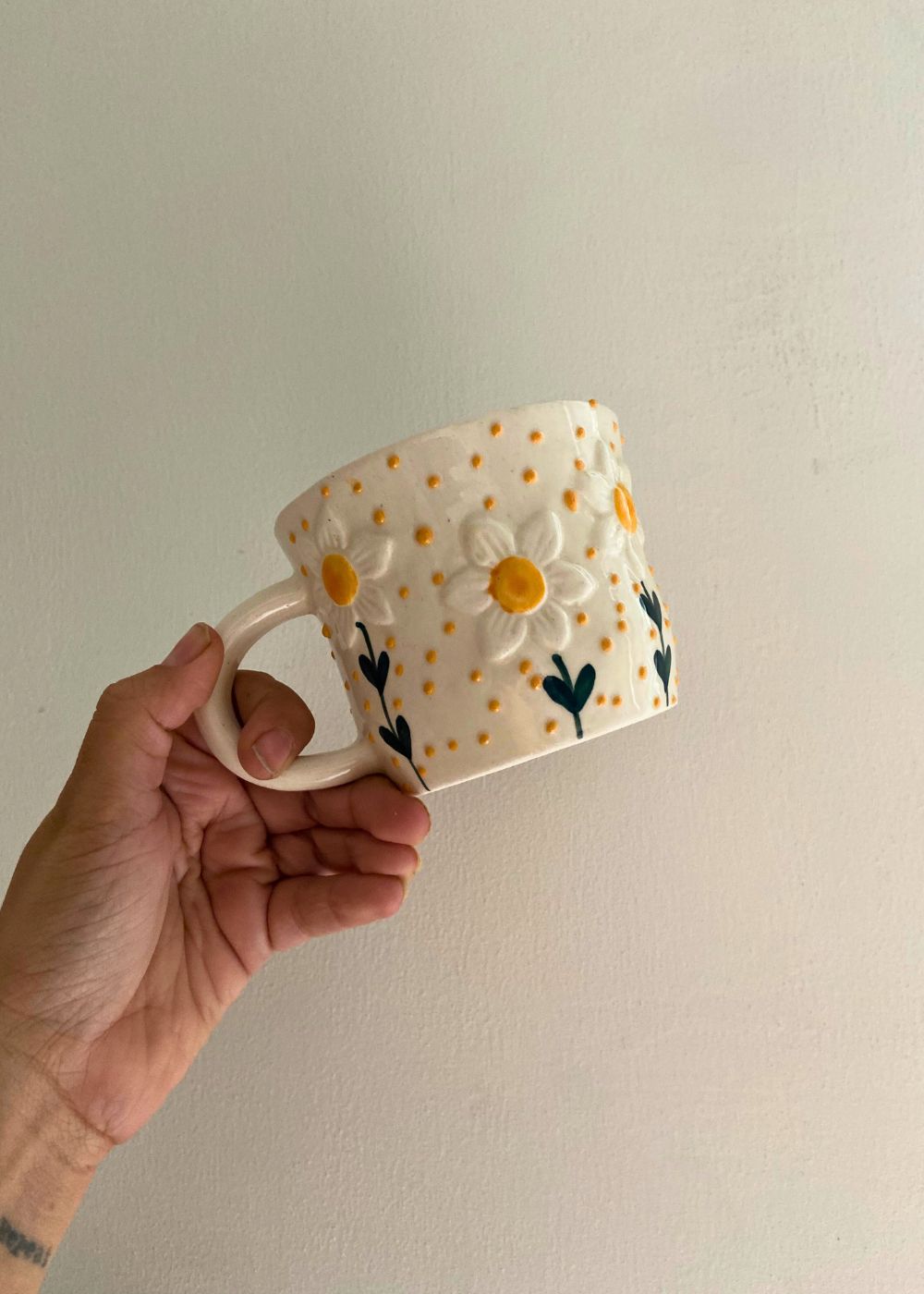 Handmade White Daisy Mug