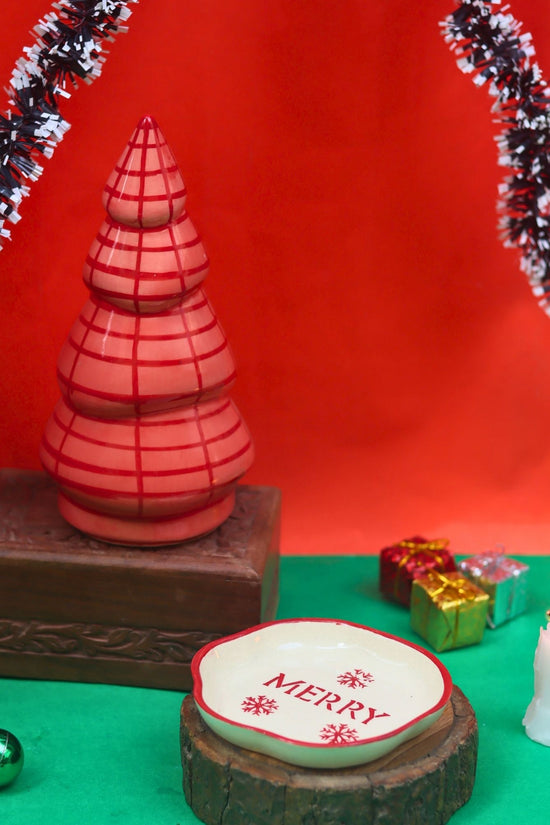 Set of 2 - Blush Pink Christmas tree & Merry handmade dessert plate combo