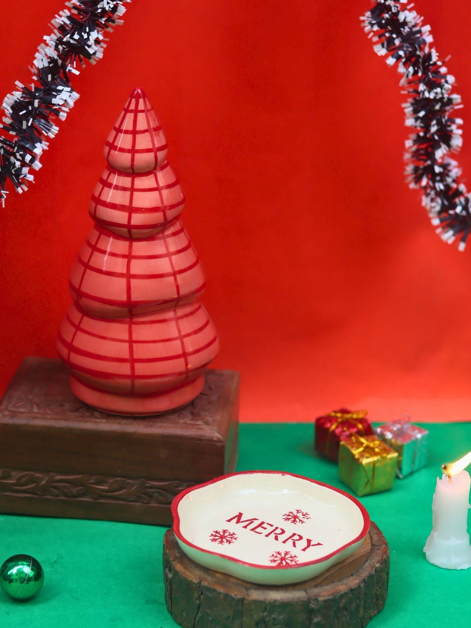 Set of 2 - Blush Pink Christmas tree & Merry handmade dessert plate combo