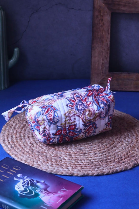 Handmade White Paisley Toiletry Bag - Small