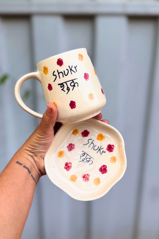Shukr Mug & Handmade dessert Plate made by ceramic