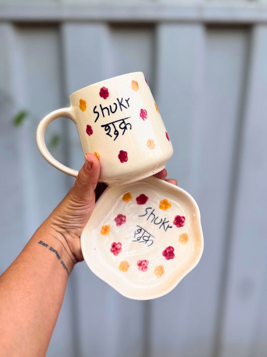 Shukr Mug & Handmade dessert Plate made by ceramic