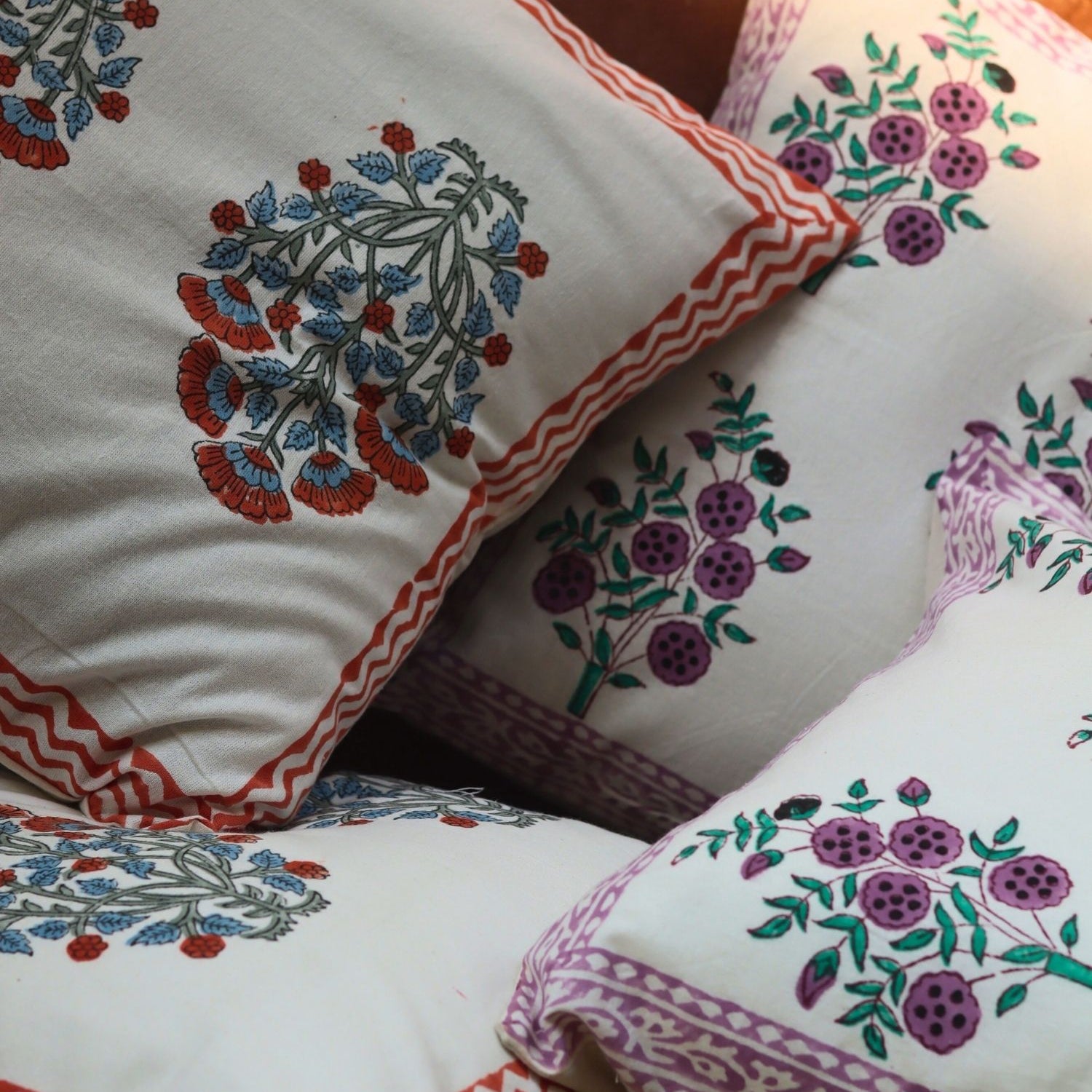 handmade Pink Bloom & Purple Floweret Cushion Cover combo