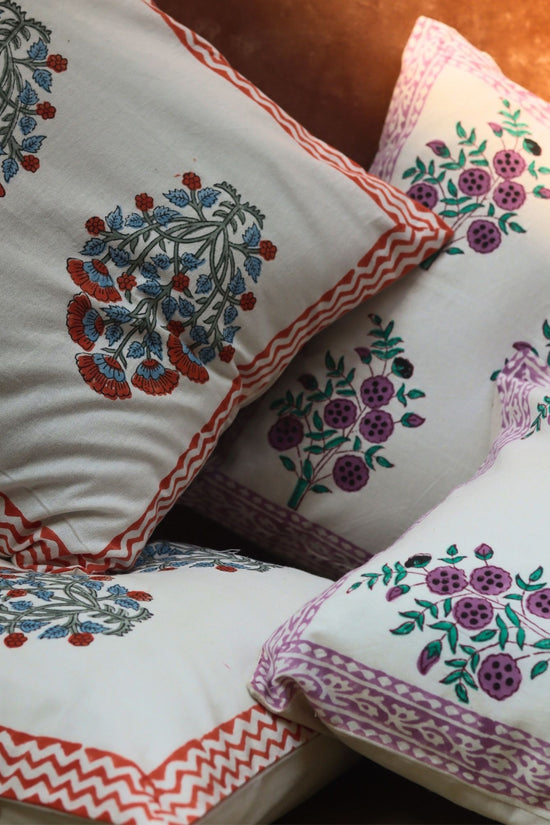 handmade Pink Bloom & Purple Floweret Cushion Cover combo