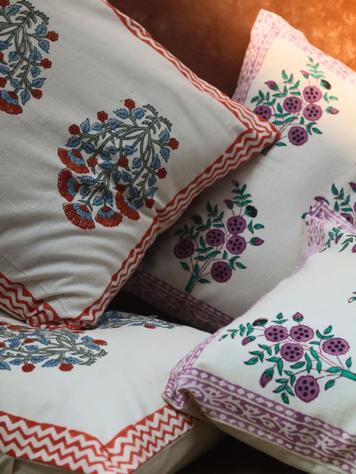 handmade Pink Bloom & Purple Floweret Cushion Cover combo
