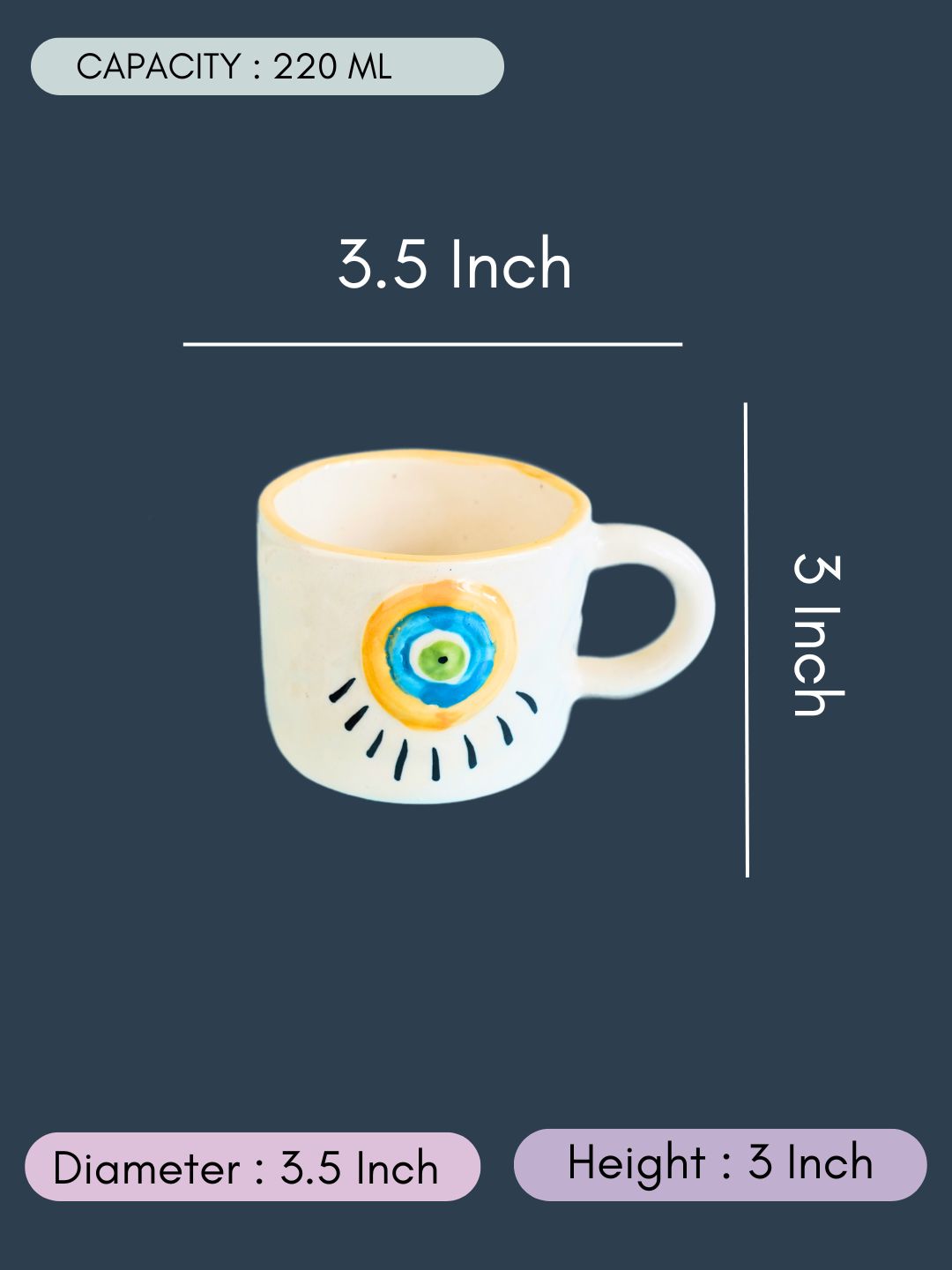 Abstract Evil Eye Mug with all Measurements