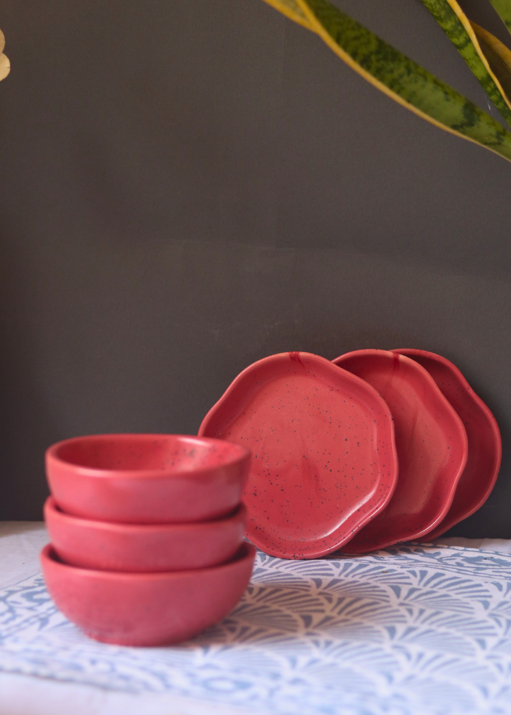 handmade dessert plate with red nut bowl 