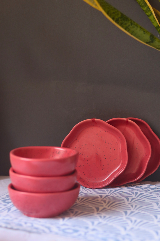 handmade dessert plate with red nut bowl 