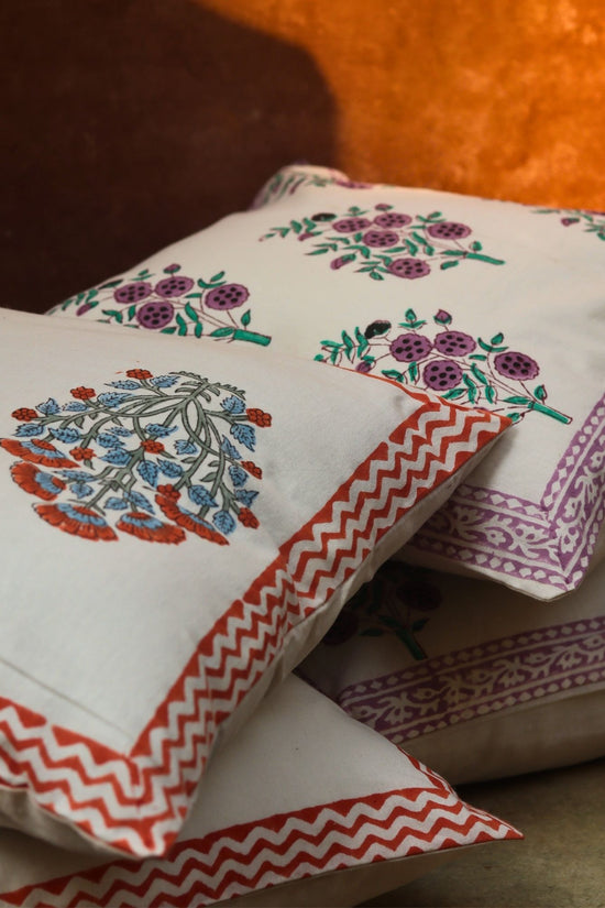 Pink Bloom & Purple Floweret Cushion Cover combo made by cotton