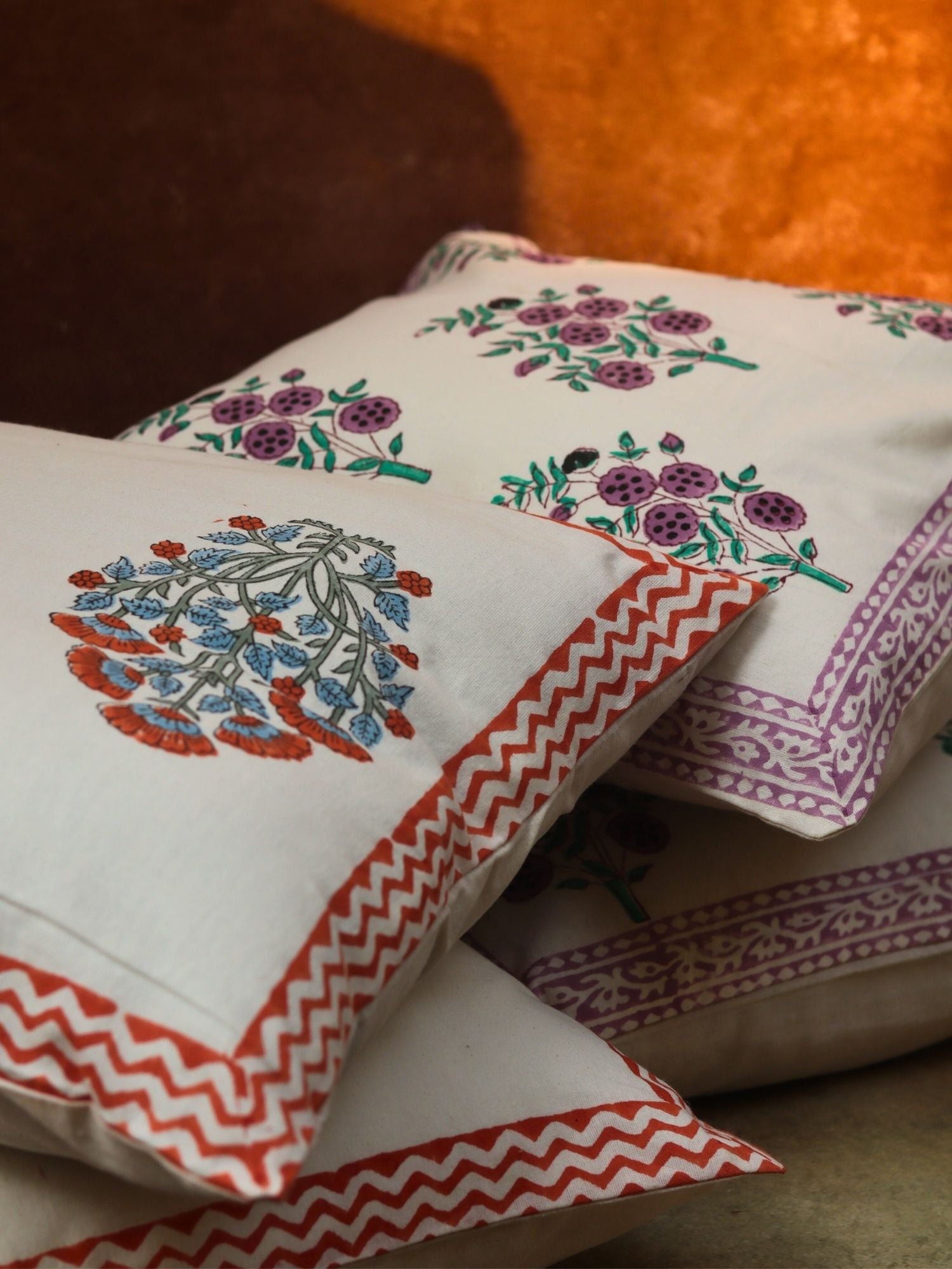 Pink Bloom & Purple Floweret Cushion Cover combo made by cotton