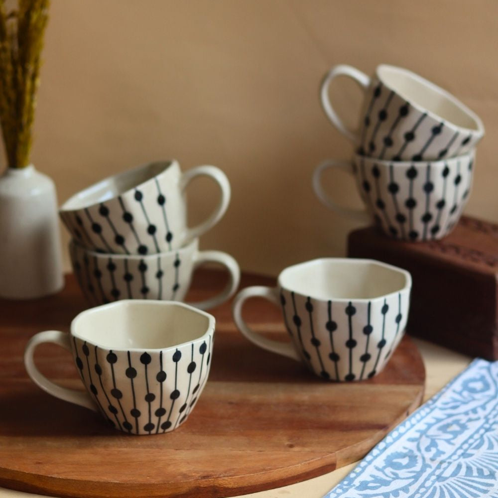 handmade Black Dotted Lines Mug - Set of 6