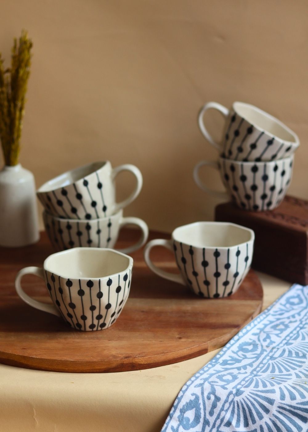 handmade Black Dotted Lines Mug - Set of 6