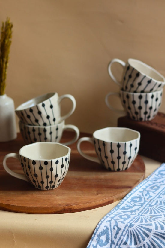 handmade Black Dotted Lines Mug - Set of 6