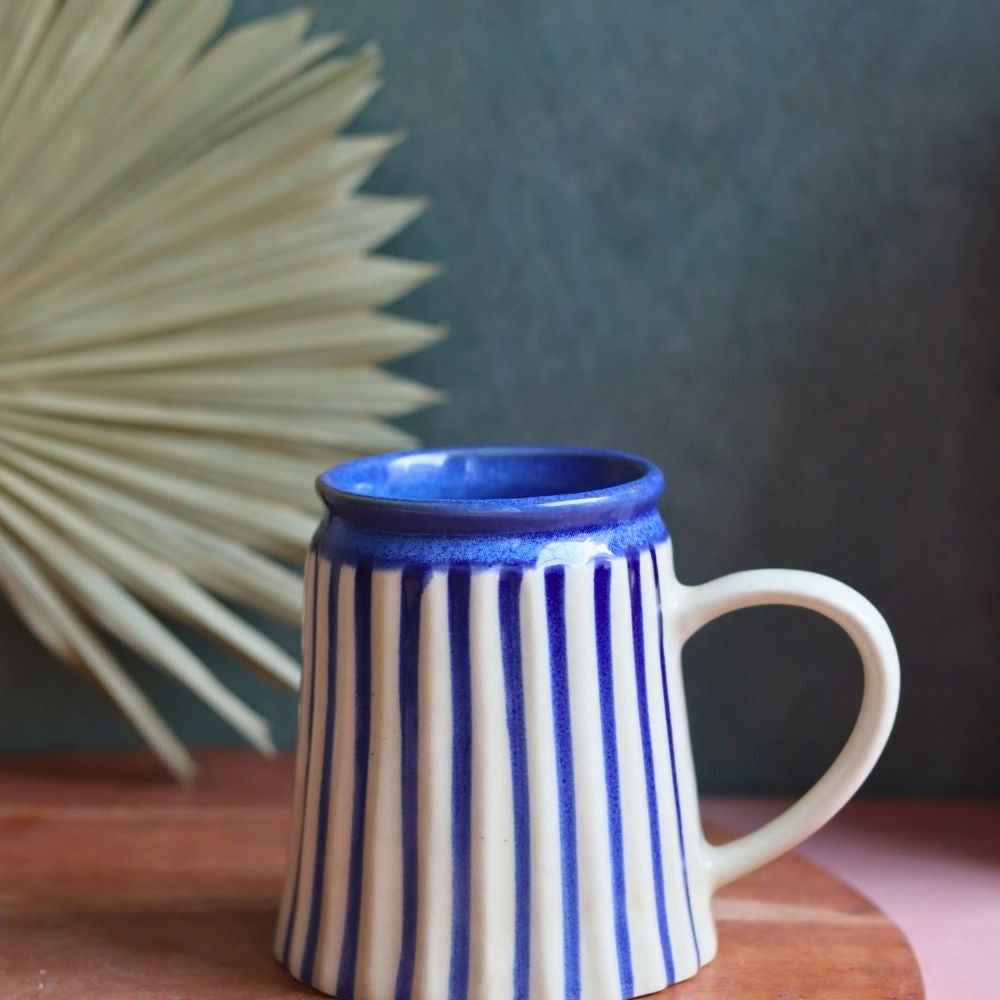 Handmade striped blue mug